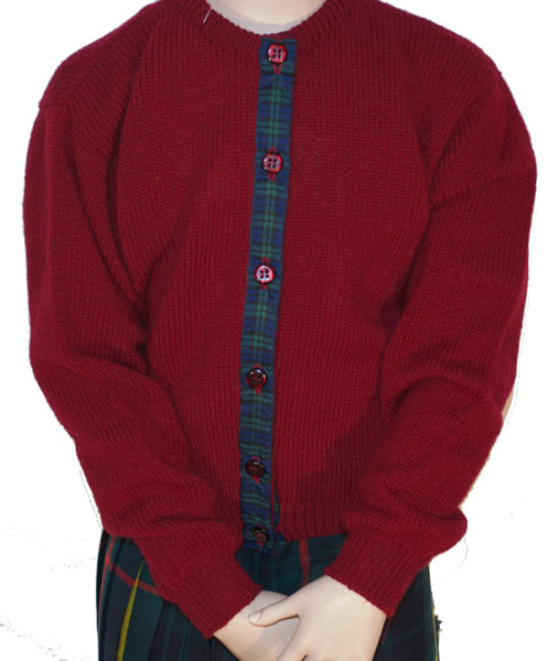 Westaway - Childrens shetland round neck cardigan with tartan ribbon